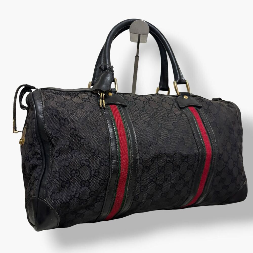 GUCCI Boston bag handbag GG canvas Sherry leather black